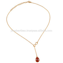 New Product 2017 Red Onyx Gold Plated 925 Solid Silver Drop Adjustable Necklace